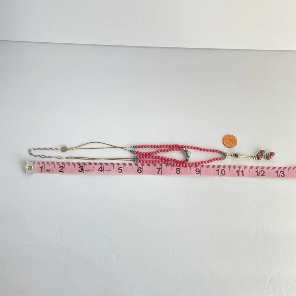 Carolyn Pollack‎ Pink Rhodonite Necklace Liquid Silver Turquoise Lariat QT Quoc
